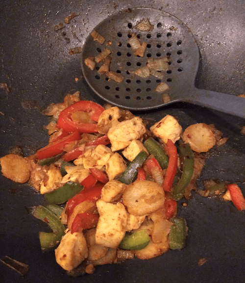 A small portion of the finished product in the wok.