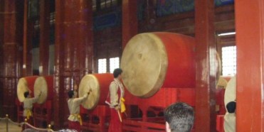 The impressive drum performance in Beijing's Drum and Bell Tower.
