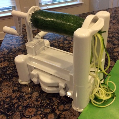 It's unbelievably simple to turn this zucchini (or any other veggie you can think of) into spaghetti strands with the Paderno.