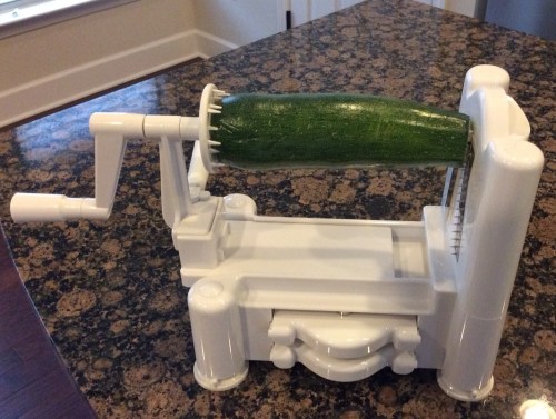 The zucchini pre-slicing. It's locked and loaded and ready for action.