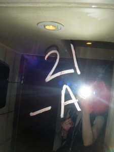 Abby left her mark on one of the bathroom mirrors during her wild birthday night.