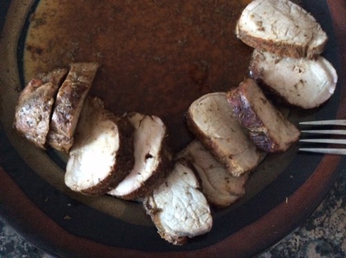 The tenderloin cut into medallions and drizzled with more au jus.