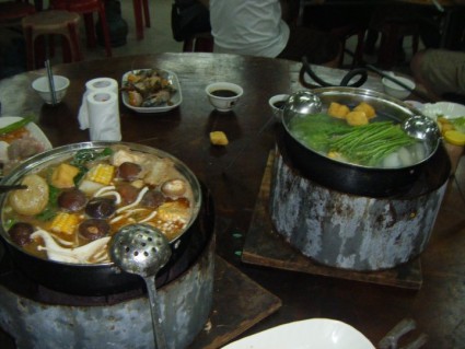 Our rustic hot pots. Looking tasty already.