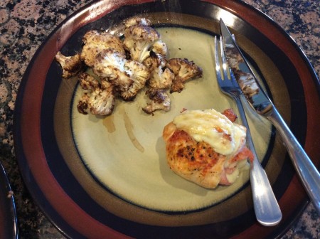 Chicken cordon bleu and cauliflower - it's what's for dinner!