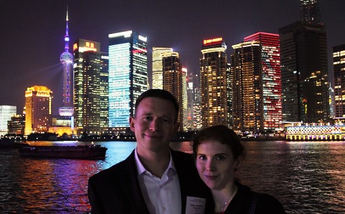 Sean and I in front of the Shanghai skyline on the Bund river cruise. Photo courtesy of: Soo Jones-Kelley.