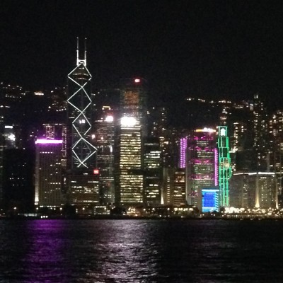 The Hong Kong skyline from Victoria Harbor at night. One of my favorite views in the world.