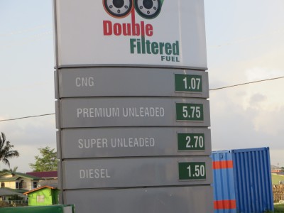 Lucky for Trinidad, gas is unbelievably cheap in Trinidad, as it comes right out of the ground there. These prices convert to about $1 USD per gallon.