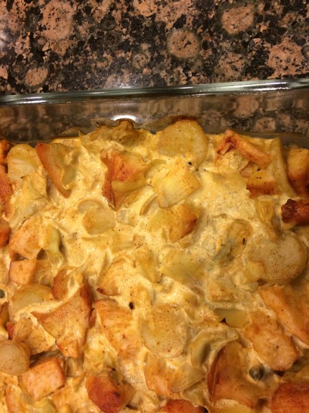 chicken, artichoke and curry casserole close up