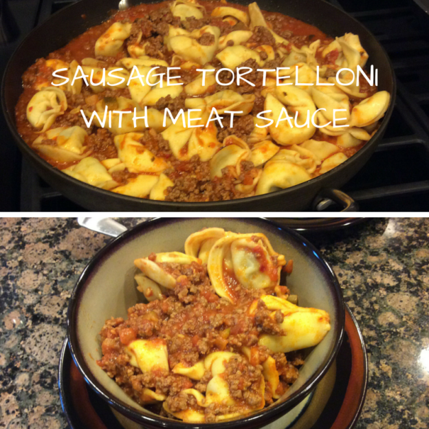 sausage and tortelloni pasta with meat sauce in bowls